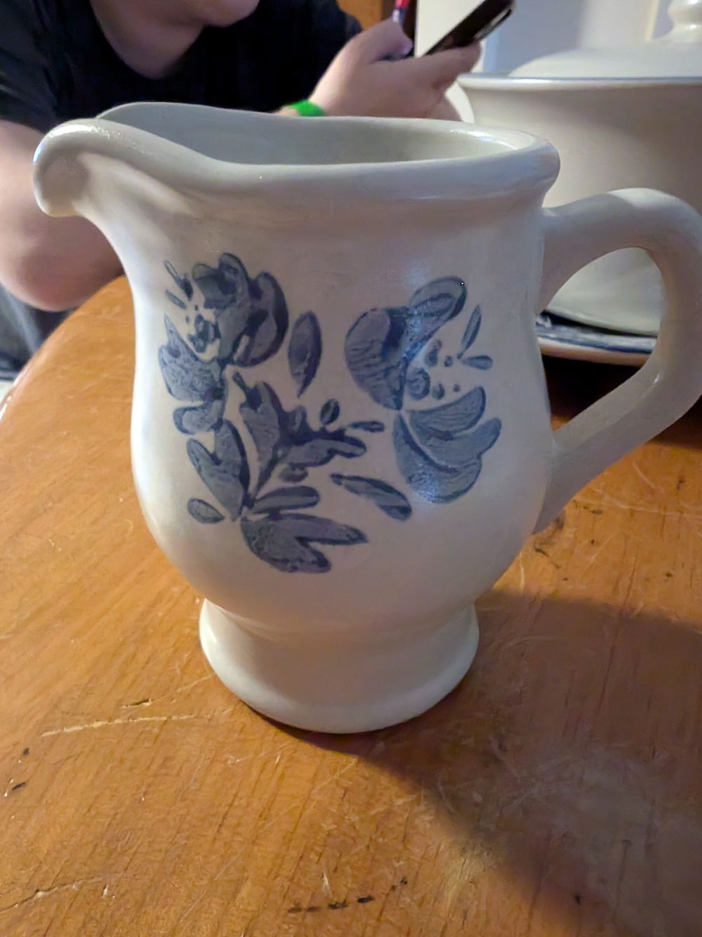 Vintage-Style White Ceramic Pitcher with Blue Floral Motif - Home Art